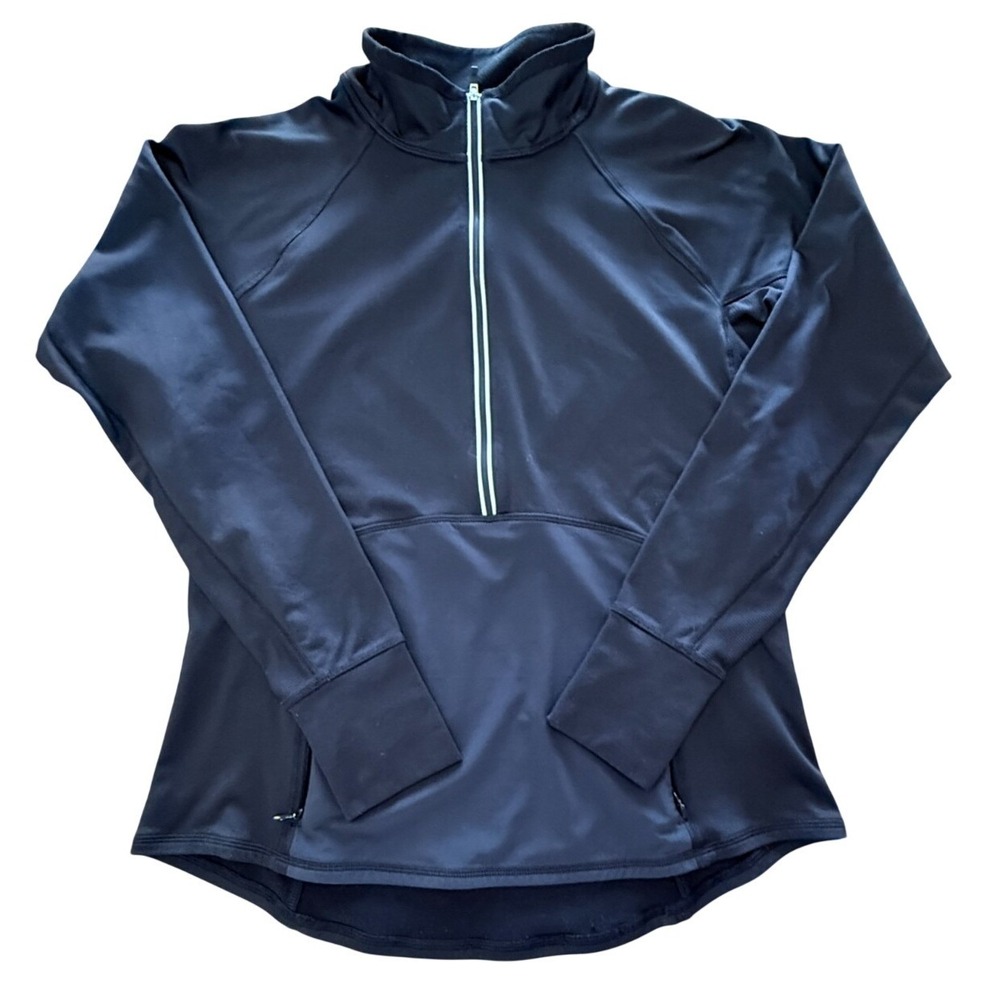 Athleta Womens Large‎ Black 1/2 Zip Pullover Athletic Top Thumbholes Running